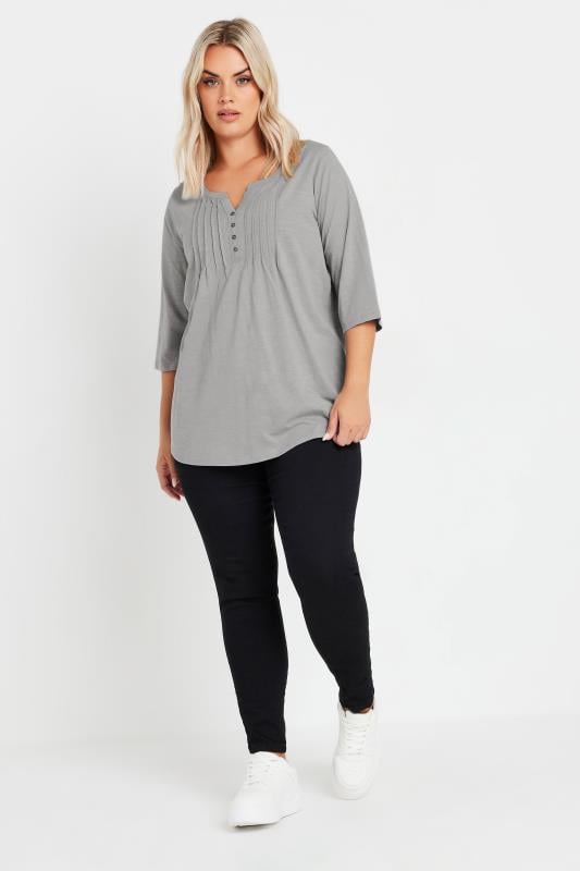 Evans YOURS Curve Light Grey Pintuck Henley T-Shirt