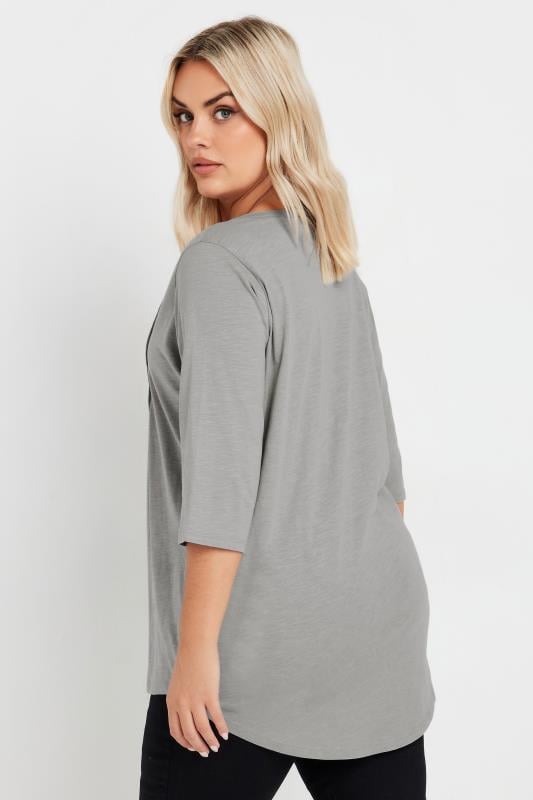 Evans YOURS Curve Light Grey Pintuck Henley T-Shirt