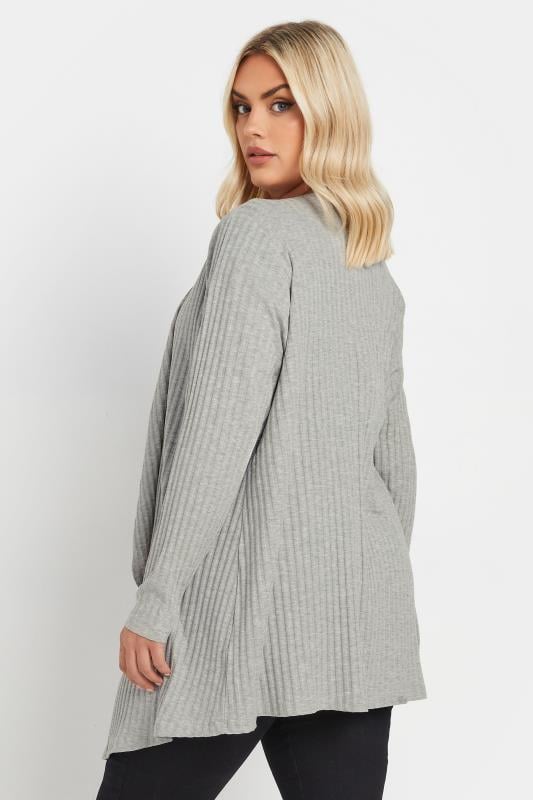Evans YOURS Curve Light Grey Ribbed Waterfall Cardigan
