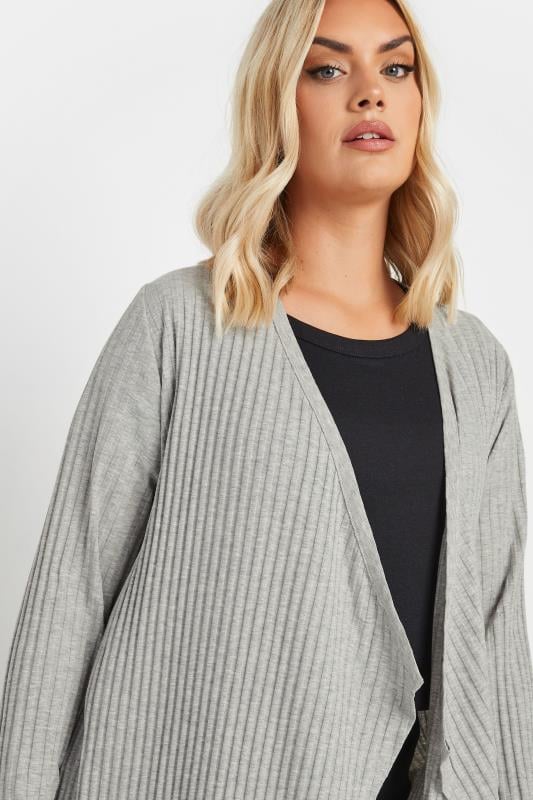 Evans YOURS Curve Light Grey Ribbed Waterfall Cardigan