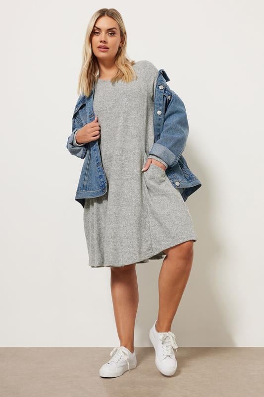 Evans YOURS Curve Light Grey Soft Touch Pocket Swing Dress
