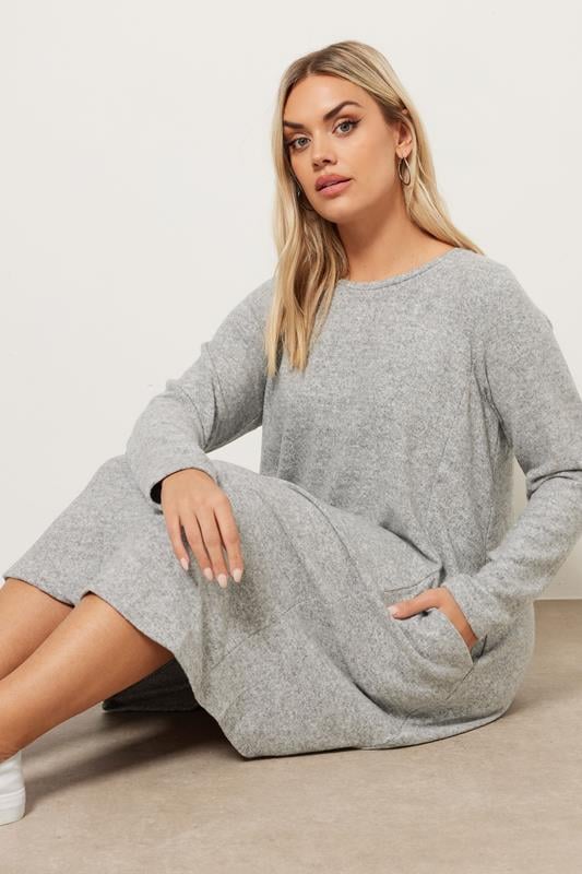 Evans YOURS Curve Light Grey Soft Touch Pocket Swing Dress