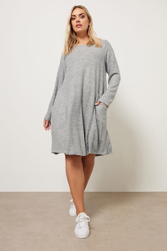 evans YOURS Curve Light Grey Soft Touch Pocket Swing Dress