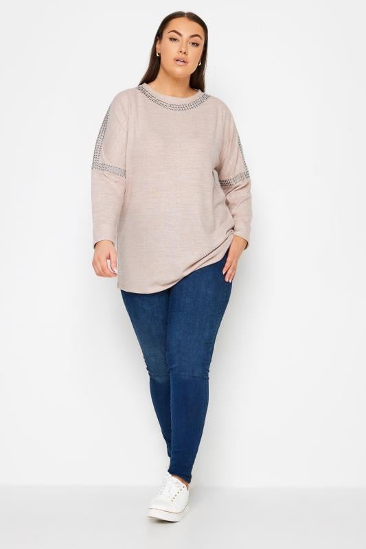 Evans YOURS Curve Light Pink Stud Batwing Sleeve Jumper