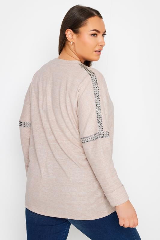 Evans YOURS Curve Light Pink Stud Batwing Sleeve Jumper