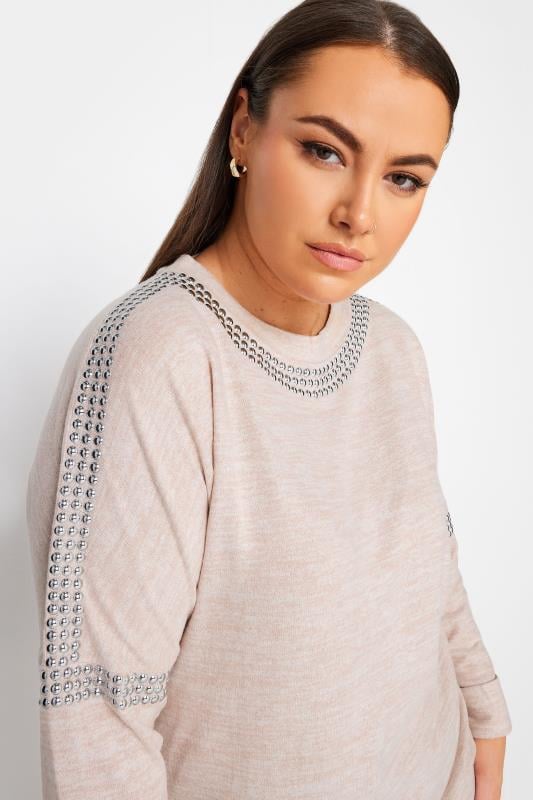 Evans YOURS Curve Light Pink Stud Batwing Sleeve Jumper