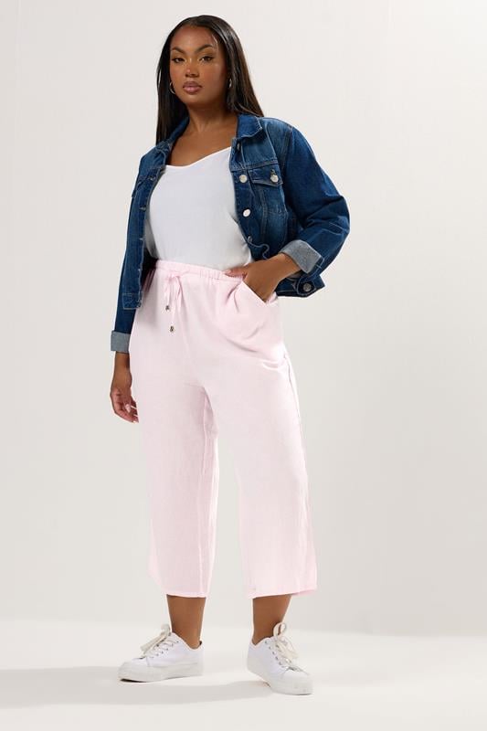 Evans YOURS Curve Light Pink Wide Leg Linen Culottes