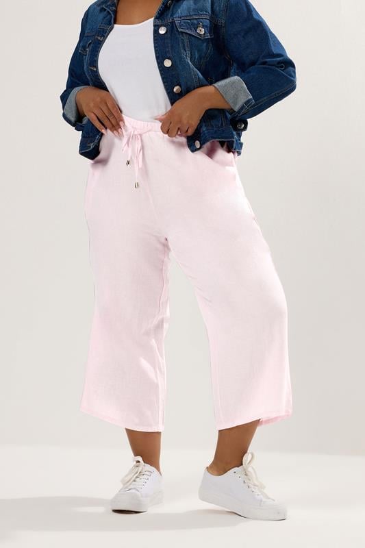 evans YOURS Curve Light Pink Wide Leg Linen Culottes