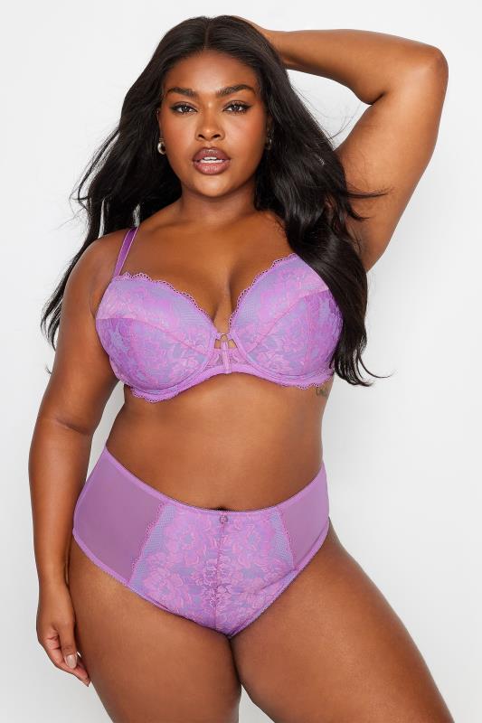 Evans YOURS Curve Lilac Purple Lace High Waisted Full Briefs
