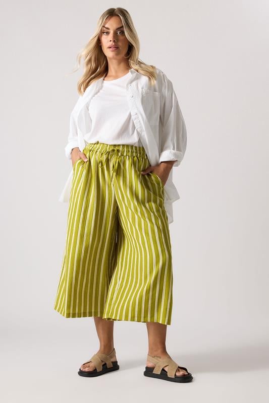 Evans YOURS Curve Lime Green Stripe Midaxi Culottes