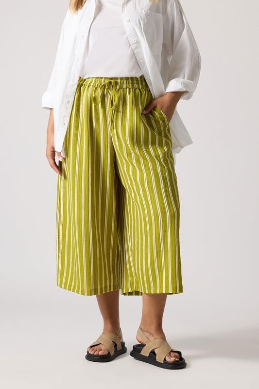 evans YOURS Curve Lime Green Stripe Midaxi Culottes