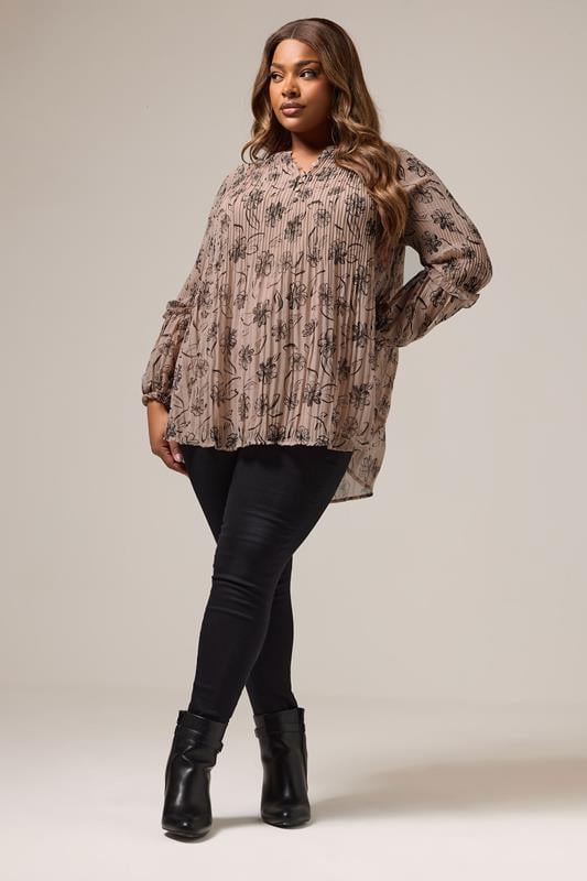 Evans YOURS Curve Mauve Purple Floral Pleated Blouse
