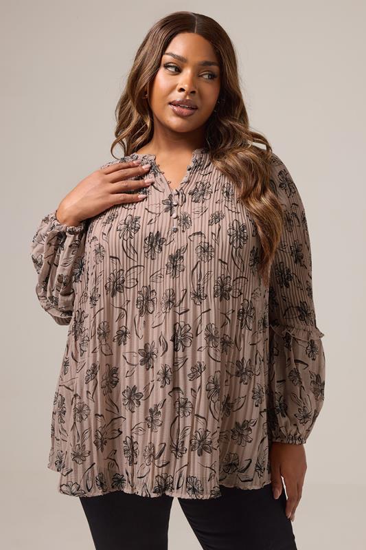 evans YOURS Curve Mauve Purple Floral Pleated Blouse