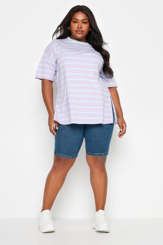 Evans YOURS Curve Mid Blue Pull On Stretch Denim Cycling Shorts