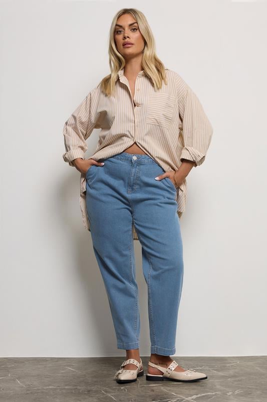 Evans YOURS Curve Mid Blue Stretch Denim Barrel Jeans