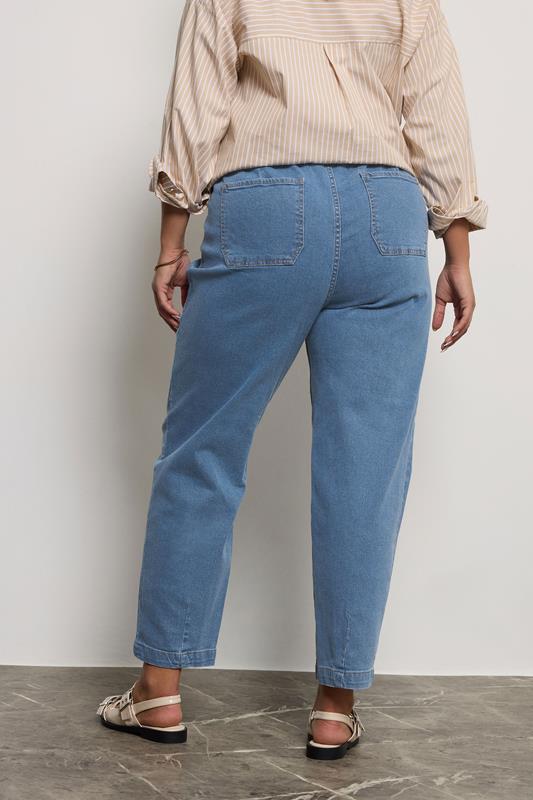 Evans YOURS Curve Mid Blue Stretch Denim Barrel Jeans
