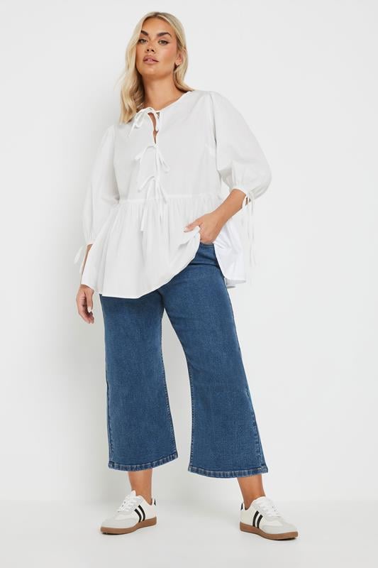 Evans YOURS Curve Mid Blue Wide Leg Cropped Denim Jeans