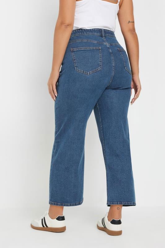 Evans YOURS Curve Mid Blue Wide Leg Cropped Denim Jeans
