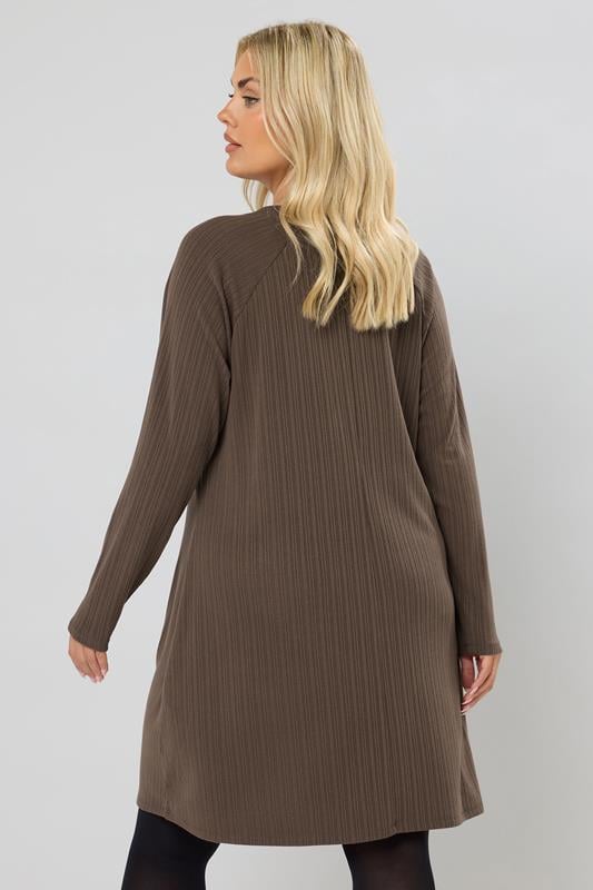 Evans YOURS Curve Mocha Brown Button Ribbed Tunic Dress