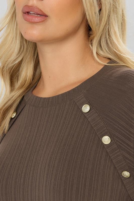 Evans YOURS Curve Mocha Brown Button Ribbed Tunic Dress
