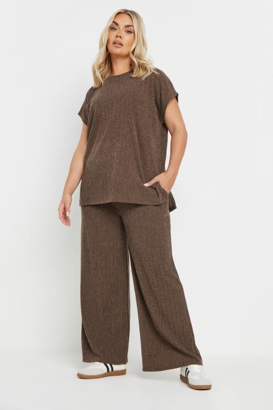Evans YOURS Curve Mocha Brown Knitted Wide Leg Trousers