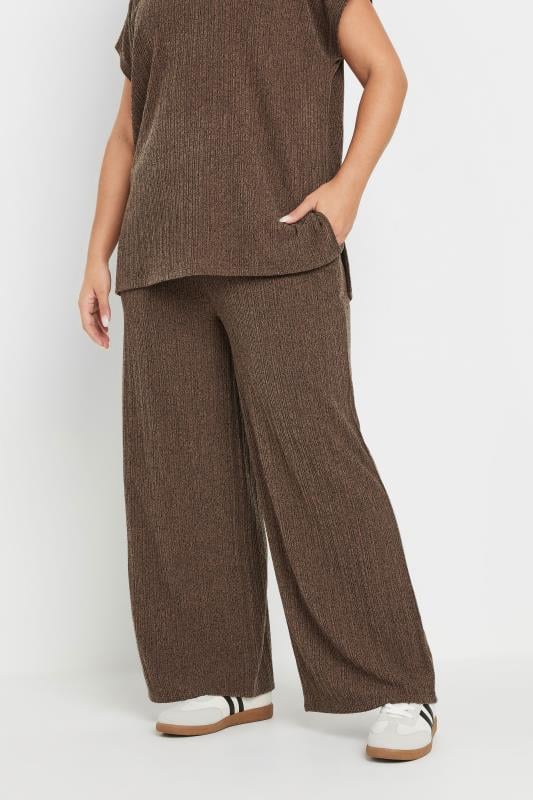 evans YOURS Curve Mocha Brown Knitted Wide Leg Trousers