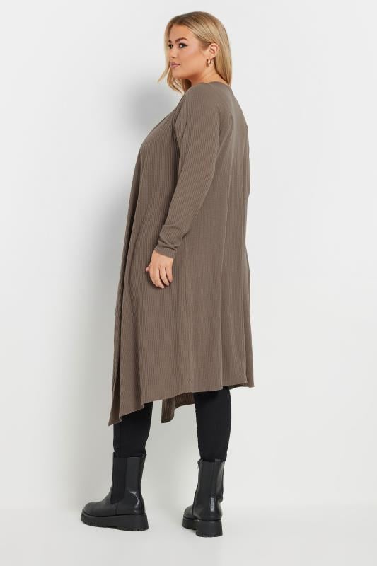 Evans YOURS Curve Mocha Brown Ribbed Midaxi Waterfall Cardigan