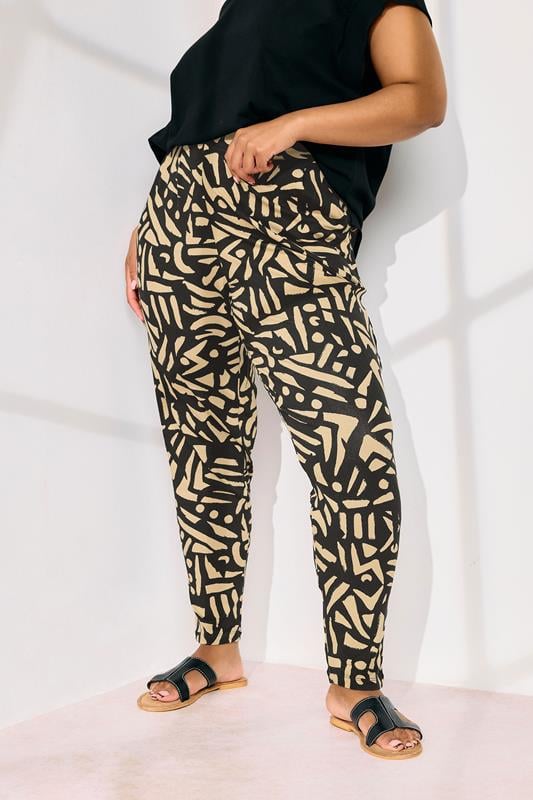 Evans YOURS Curve Natural Brown Abstract Print Harem Trousers