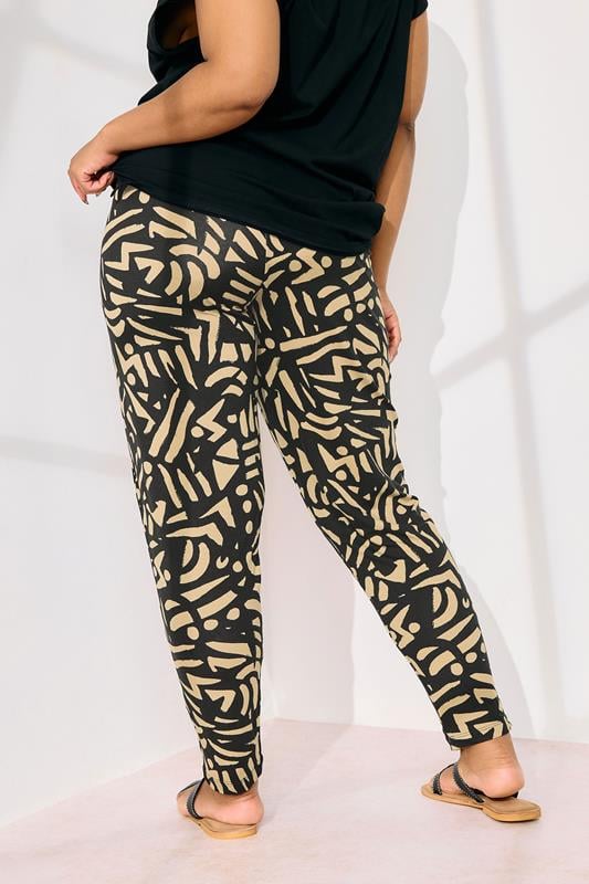 Evans YOURS Curve Natural Brown Abstract Print Harem Trousers