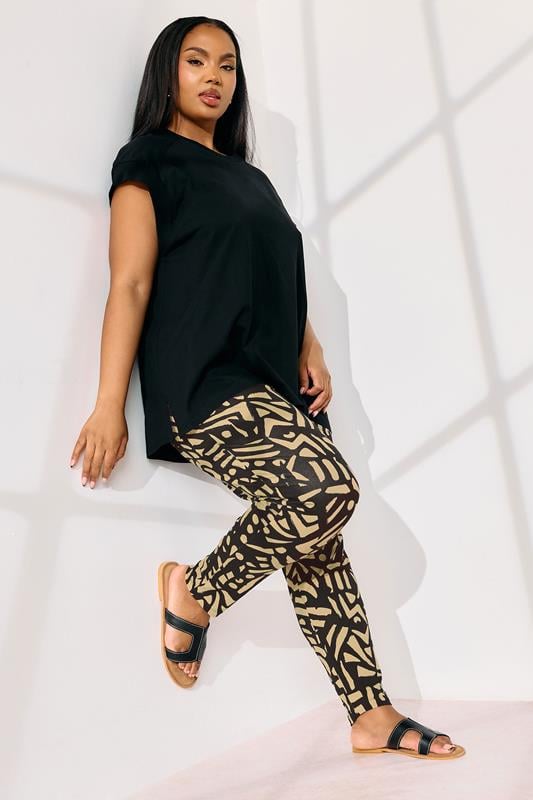 Evans YOURS Curve Natural Brown Abstract Print Harem Trousers