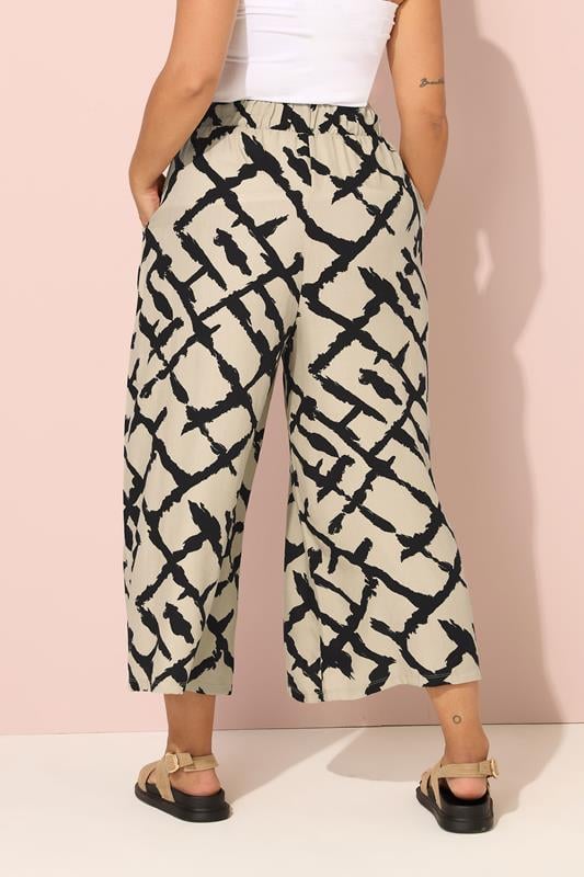 Evans YOURS Curve Natural Brown Abstract Print Wide Leg Trousers