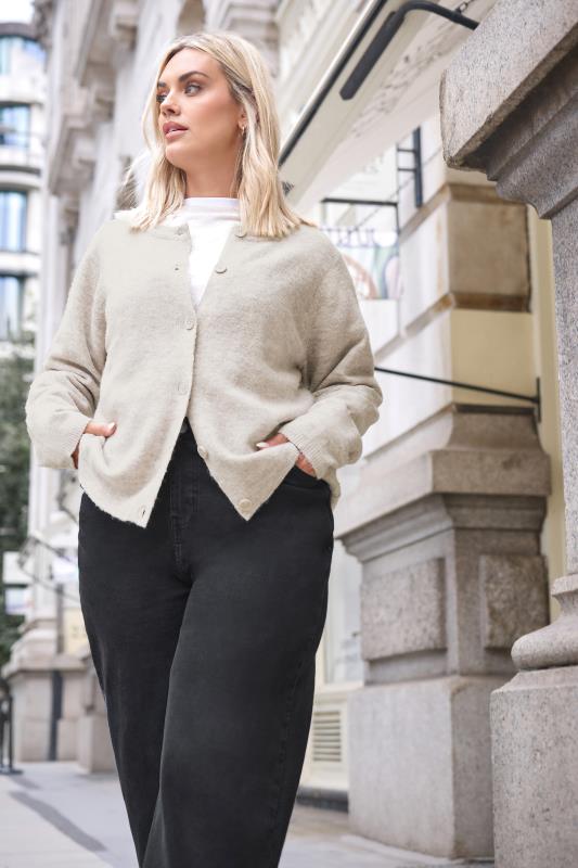 evans YOURS Curve Natural Brown Button Through Cardigan