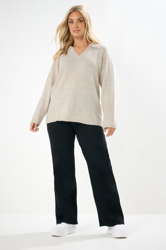 Evans YOURS Curve Natural Brown Collared Knitted Jumper