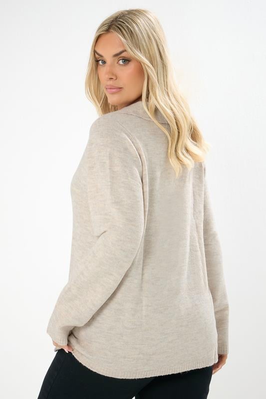 Evans YOURS Curve Natural Brown Collared Knitted Jumper