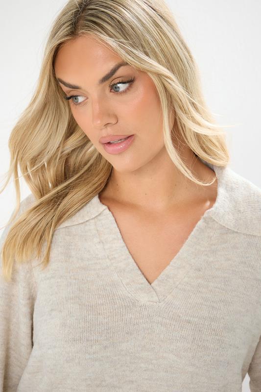 Evans YOURS Curve Natural Brown Collared Knitted Jumper