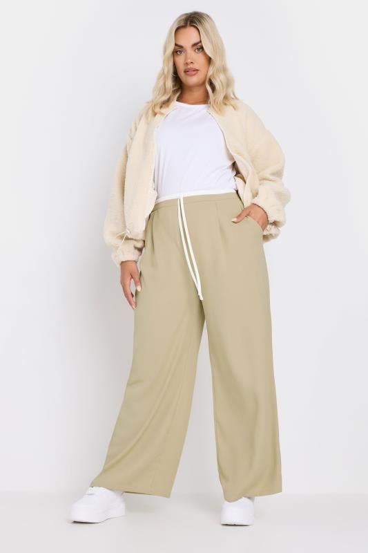 Evans YOURS Curve Natural Brown Contrast Waist Wide Leg Trousers