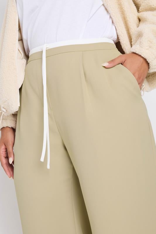 Evans YOURS Curve Natural Brown Contrast Waist Wide Leg Trousers