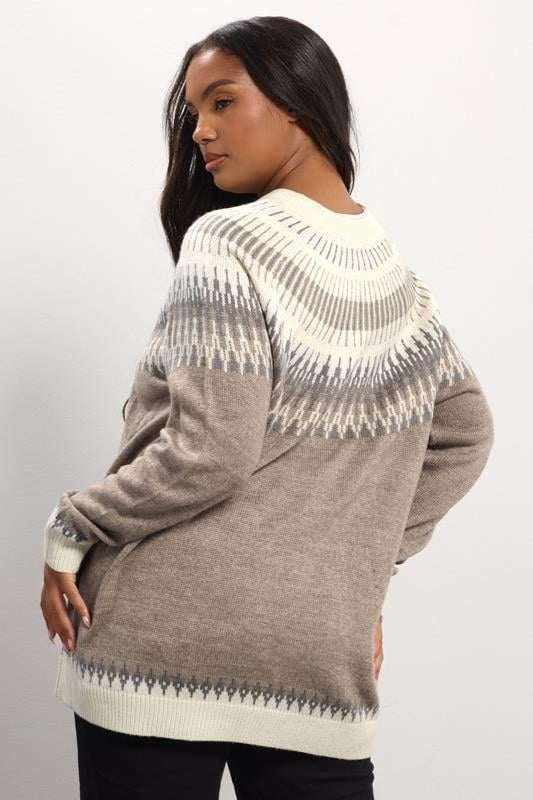 Evans YOURS Curve Natural Brown Fairisle Knitted Jumper