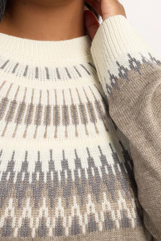 Evans YOURS Curve Natural Brown Fairisle Knitted Jumper