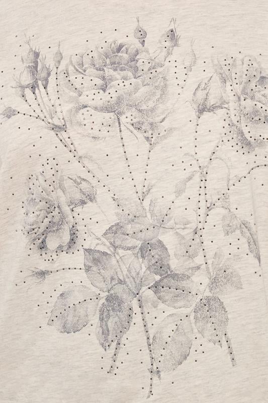 Evans YOURS Curve Natural Brown Floral Embellished T-Shirt