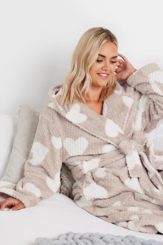 Evans YOURS Curve Natural Brown Heart Honeycomb Dressing Gown