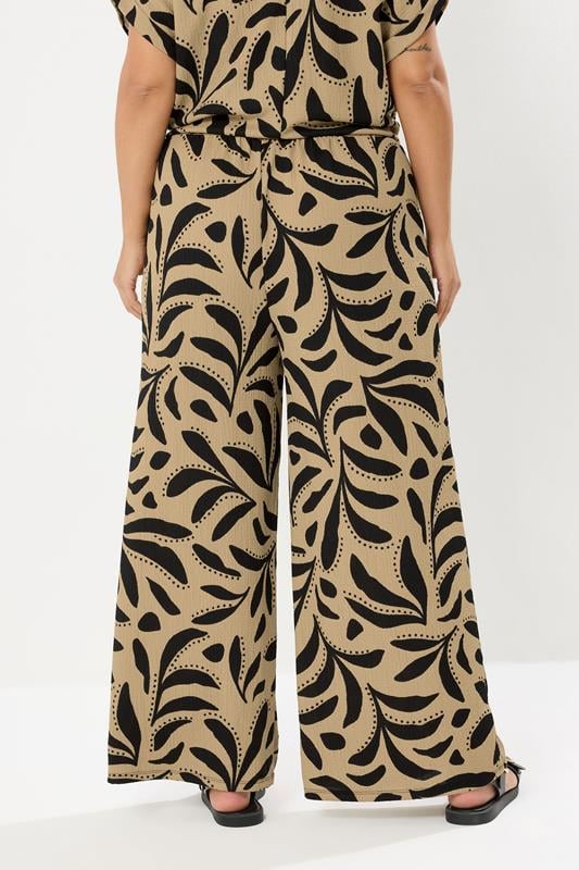 Evans YOURS Curve Natural Brown Leaf Crinkle Wide Leg Trousers