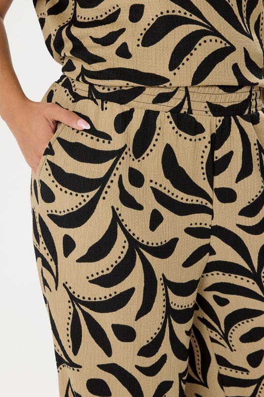 Evans YOURS Curve Natural Brown Leaf Crinkle Wide Leg Trousers
