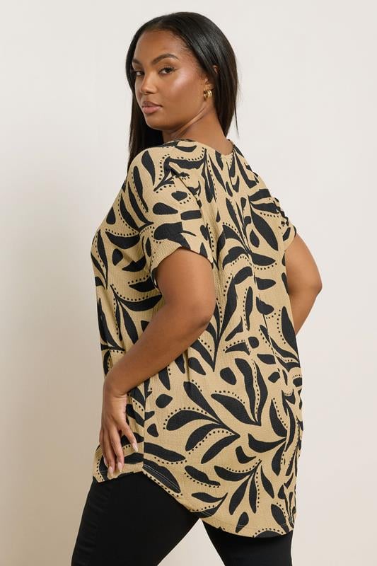 Evans YOURS Curve Natural Brown Leaf Print Textured Top
