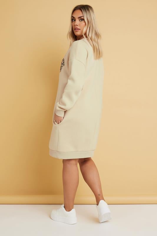 Evans YOURS Curve Natural Brown Leopard Heart Sweatshirt Dress