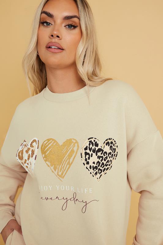 Evans YOURS Curve Natural Brown Leopard Heart Sweatshirt Dress