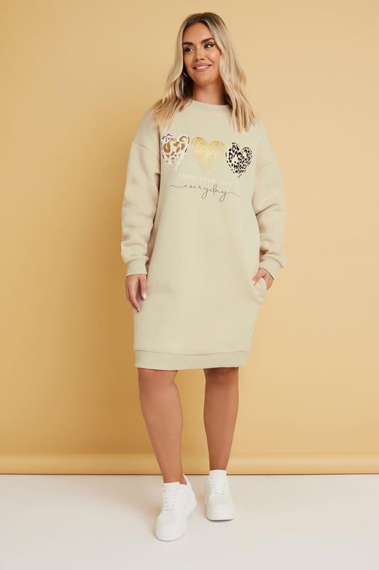 evans YOURS Curve Natural Brown Leopard Heart Sweatshirt Dress