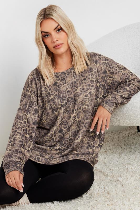 evans YOURS Curve Natural Brown Leopard Print Jumper