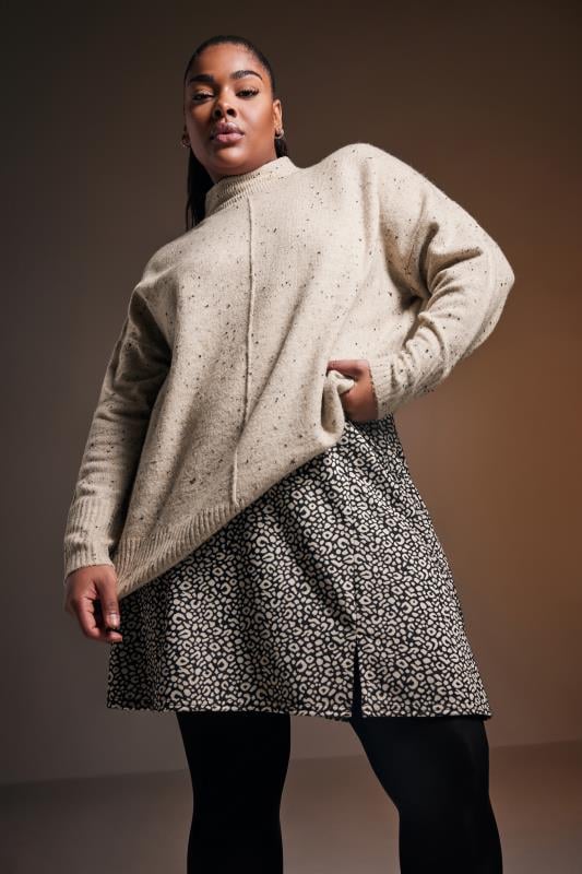 Evans YOURS Curve Natural Brown Leopard Print Mini Skirt
