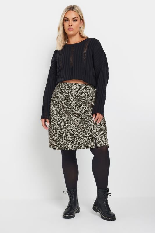 Evans YOURS Curve Natural Brown Leopard Print Mini Skirt